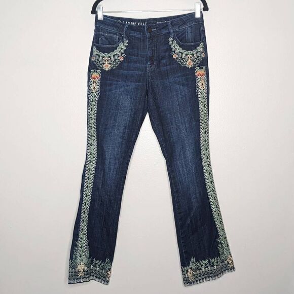 Laurie Felt Classic Bootcut Floral Embroidery Denim Jeans 6 - Picture 1 of 15